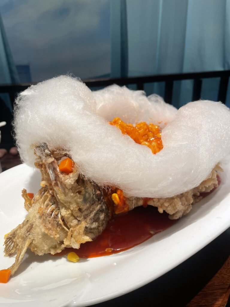 庭院江南菜炸魚與棉花糖造型